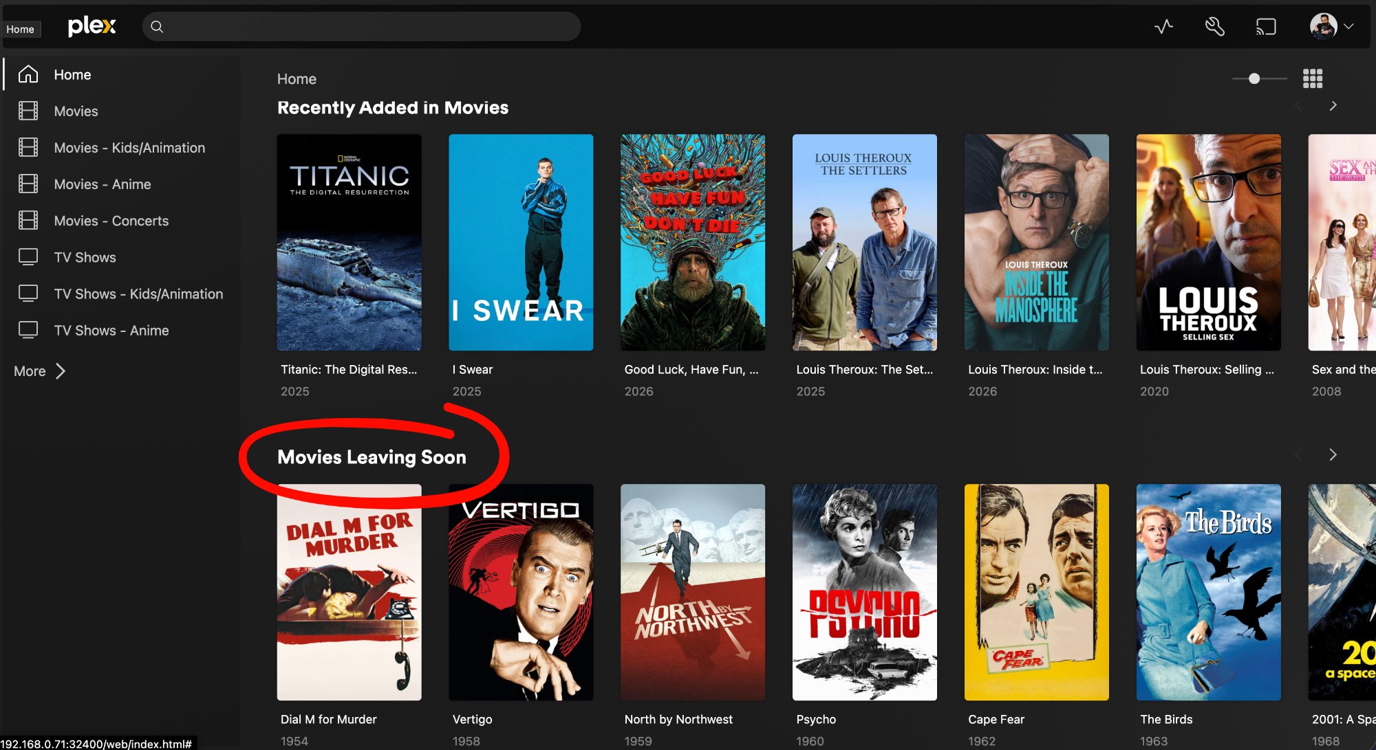 Movies Leaving Soon collection on Plex Home